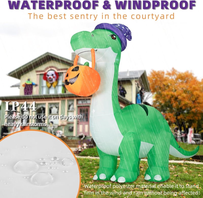 Kendane 10FT Halloween Inflatable Huge Dinosaur Decorations Outdoor, Blow Up Yard Decorations Built-in LED Lights,Halloween Party Decorations with Witch Hat and Pumpkin,for Garden/Lawn. - Image 5
